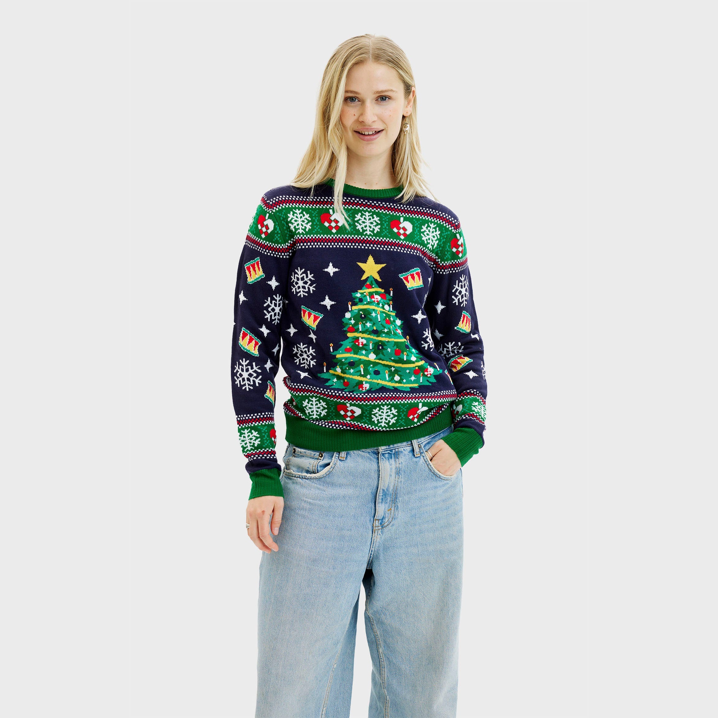 Kerstboom LED-kersttrui blauw voor dames
