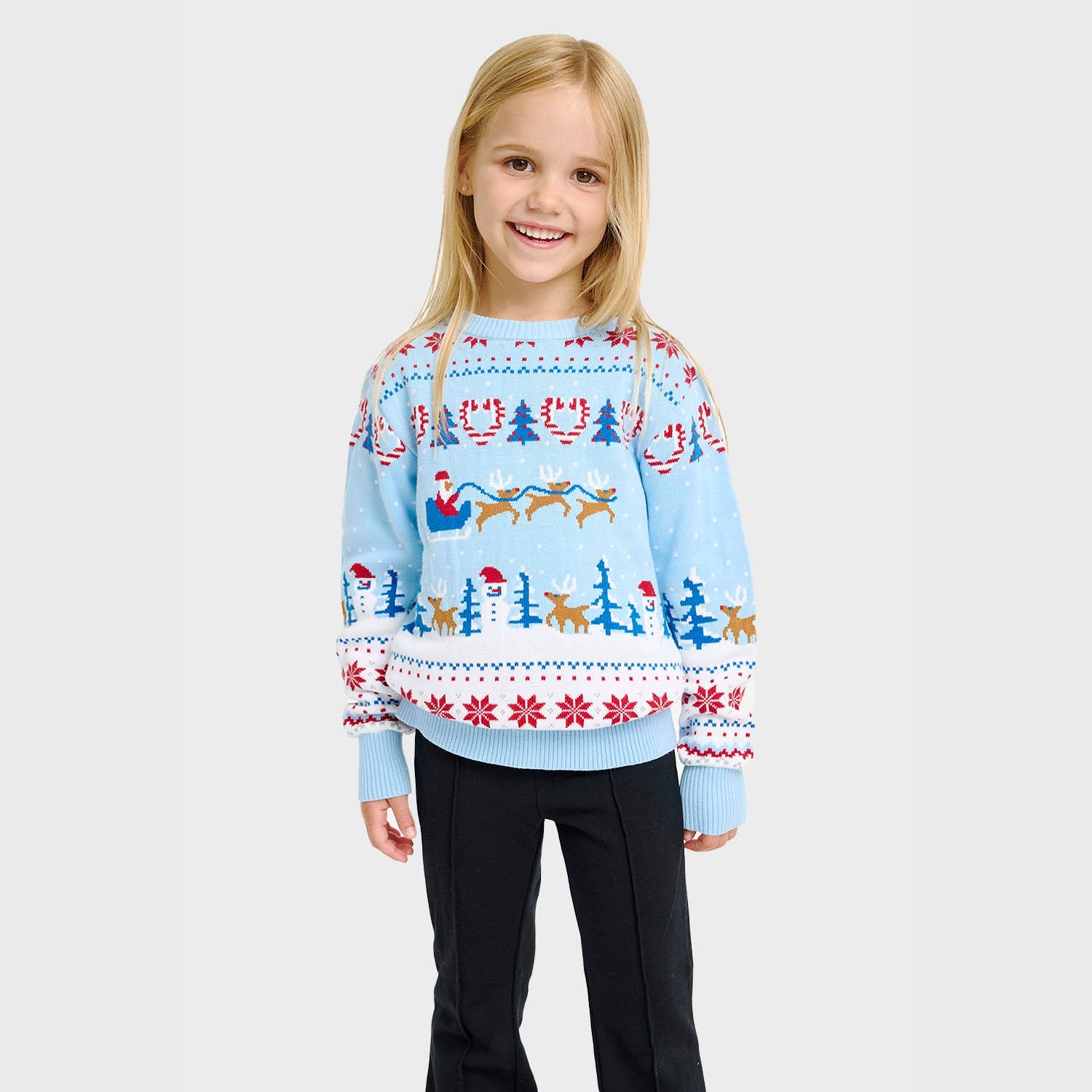 EULLA Maglione Natalizio Bambino – 100% Cotone Con Renna E Babbo Natale, Taglie 92-122 (1-7 Anni)