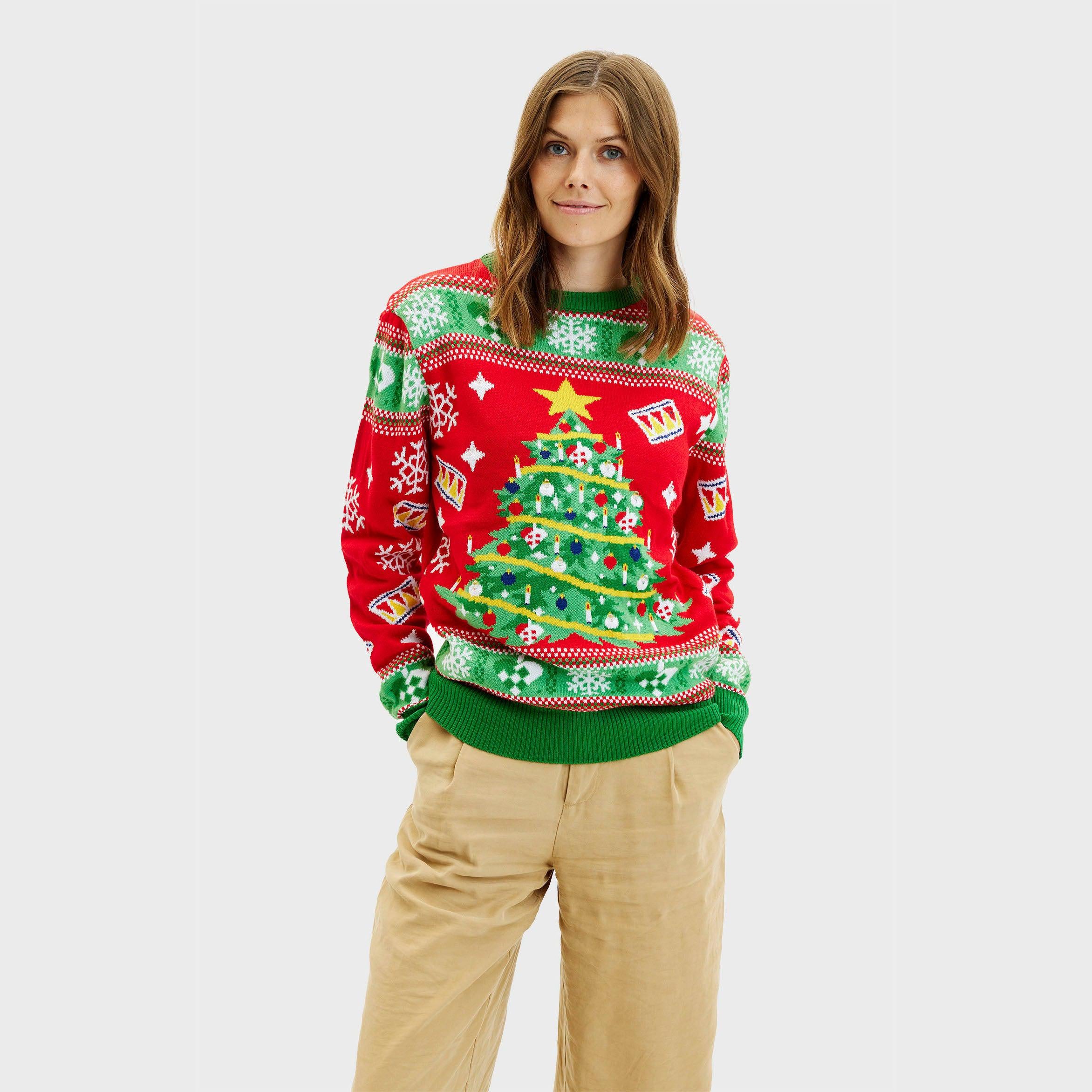 Maglione Natalizio Albero Di Natale Rosso - Donna