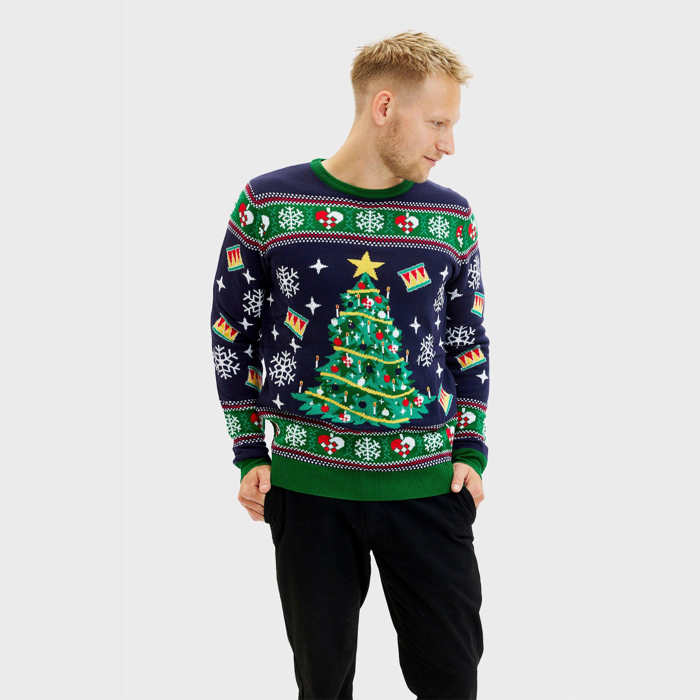 Maglione Natalizio Albero Di Natale Navy - Uomo