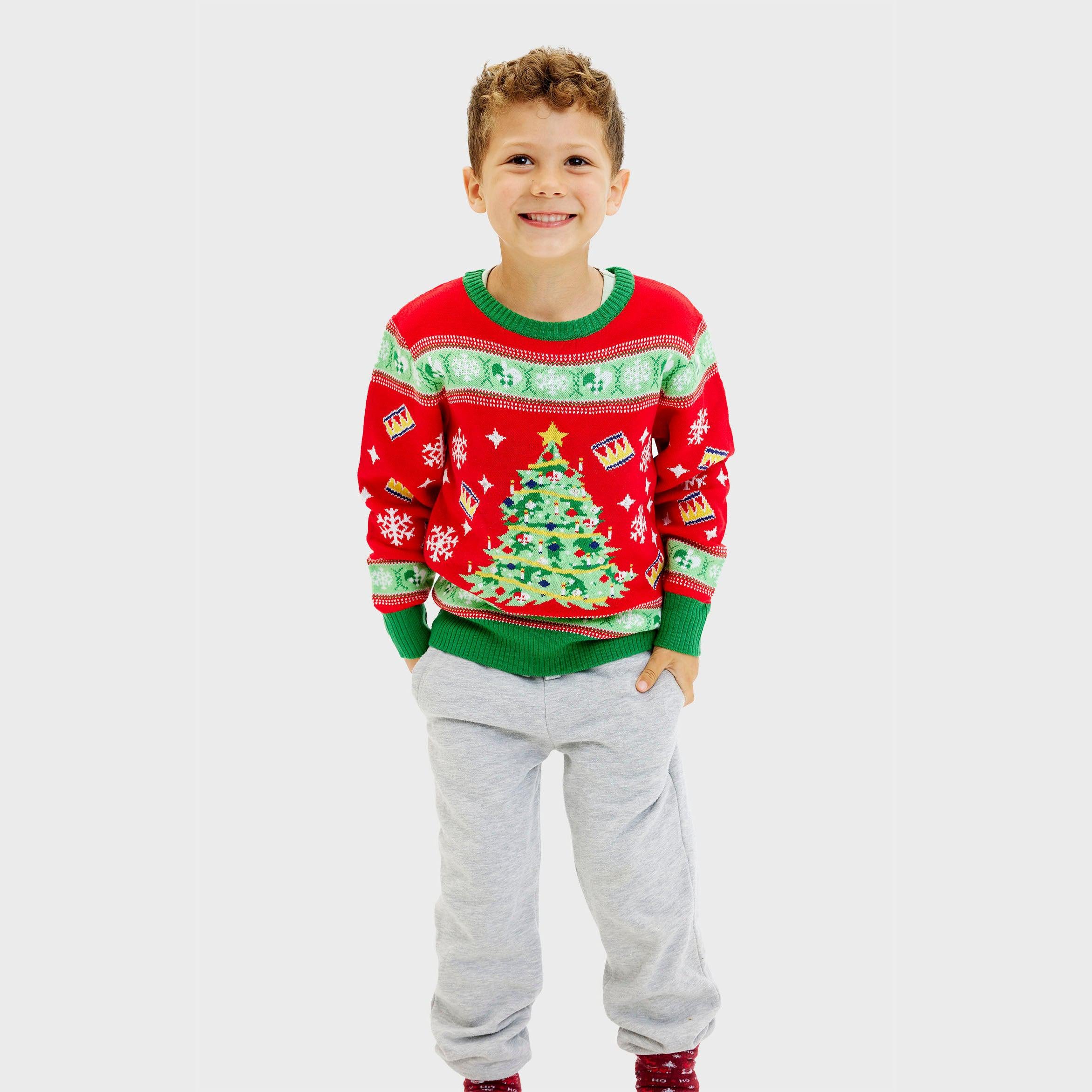 Maglione Natalizio Albero Di Natale Rosso - Bambini