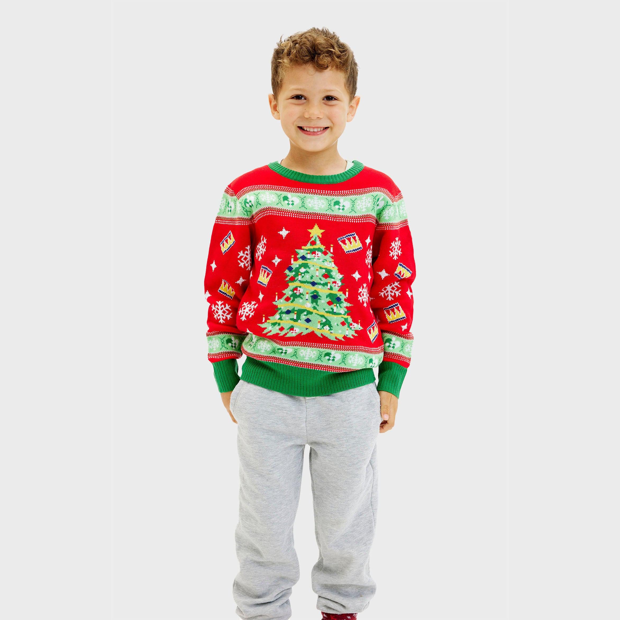 Maglione Natalizio Albero Di Natale Rosso - Bambini