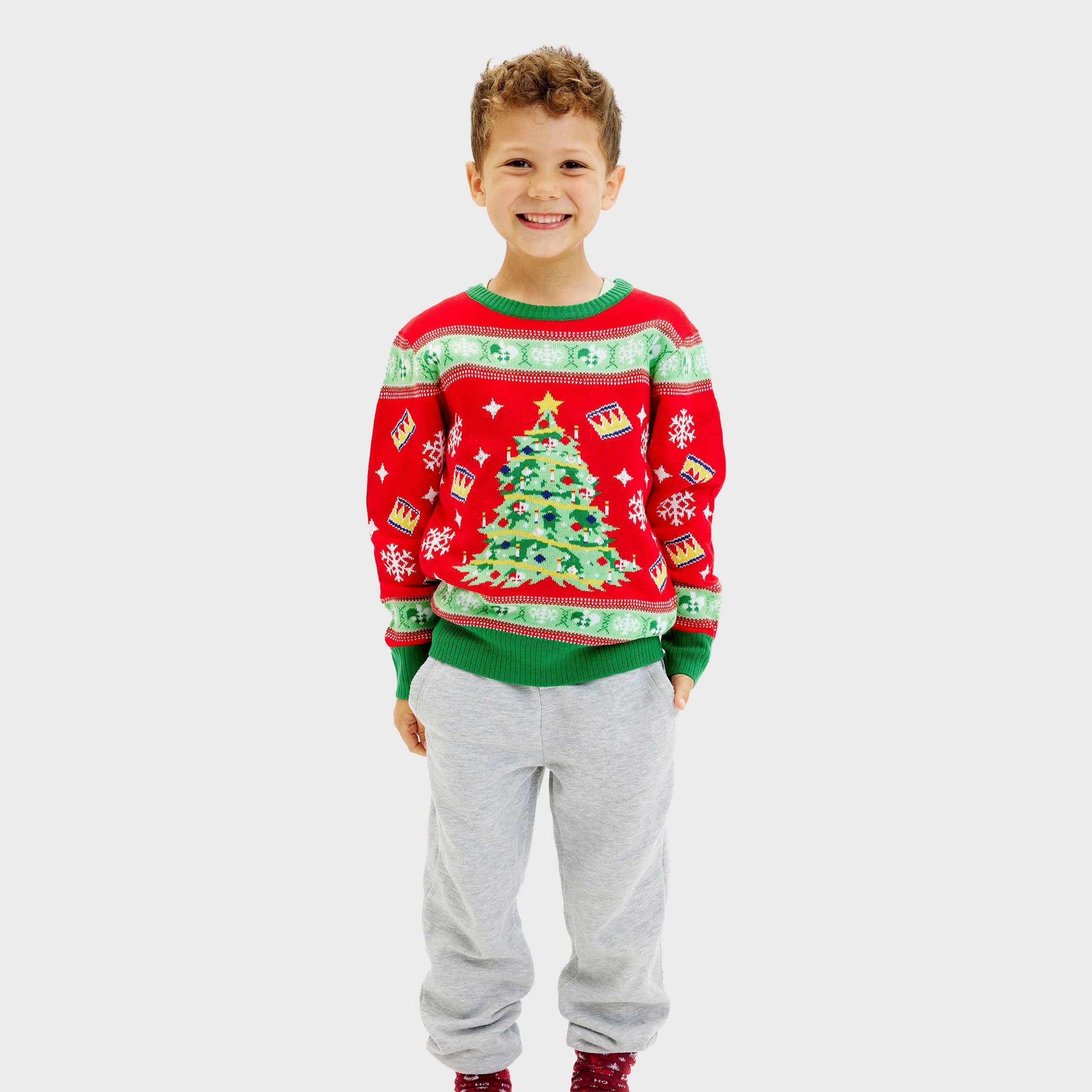 Maglione Natalizio Albero Di Natale Rosso - Bambini