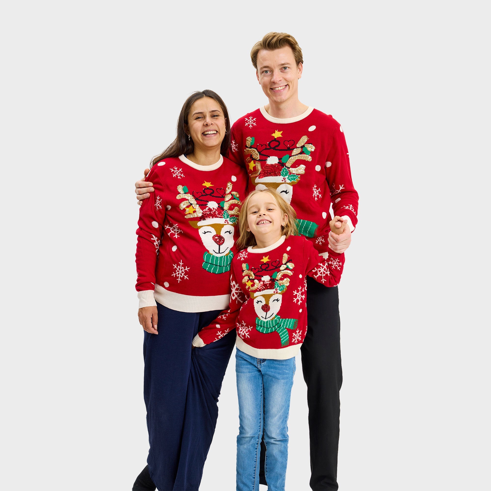 De schattige rendieren LED-kersttrui voor dames in rood
