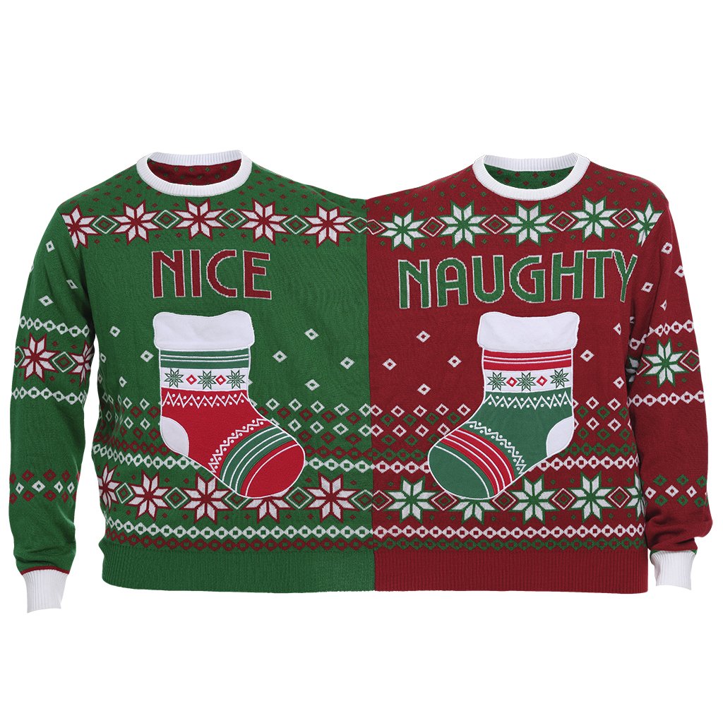 Un maglione gemello rosso e verde.